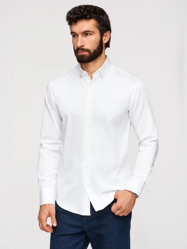 Ombre Muška SLIM FIT košulja sa satenskim završetkom - bijela