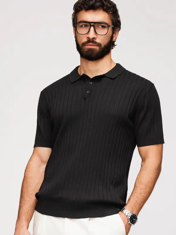 Ombre Muška SLIM FIT prugasta polo majica Ombre - crna