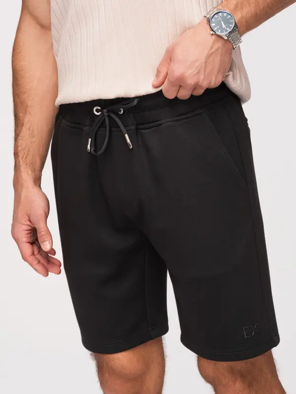 Ombre Muške pletene kratke hlače REGULAR FIT Ombre - crne