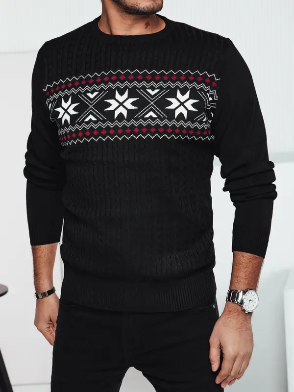 DStreet Muški crni džemper s uzorkom pahuljica