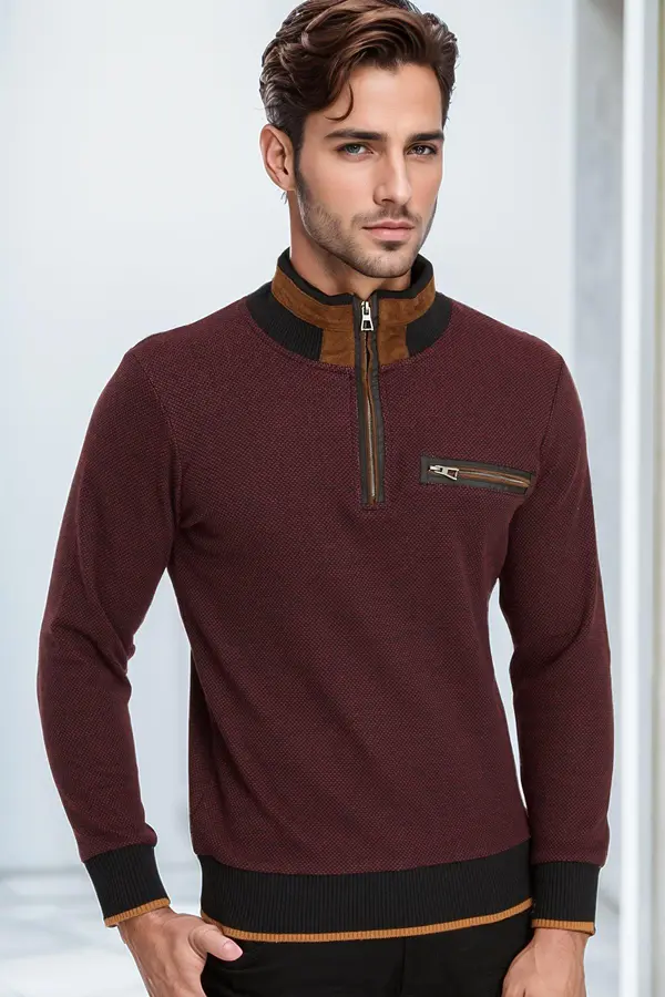 dewberry Muški džemper Dewberry crno-bordo boje