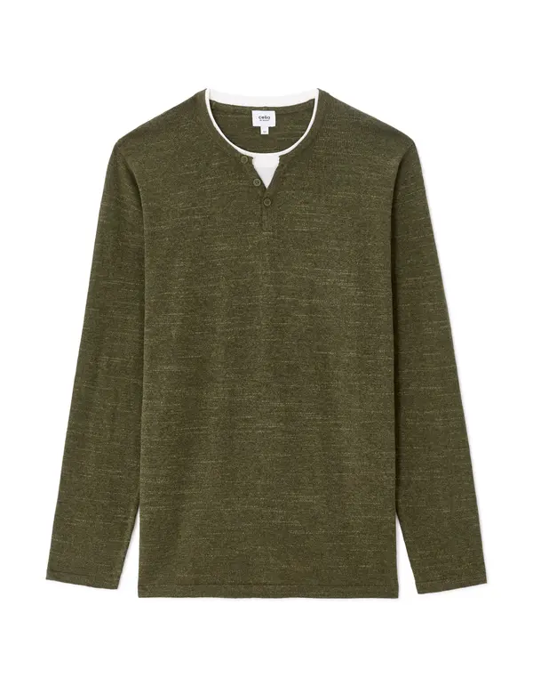 Celio Muški džemper s henley ovratnikom
