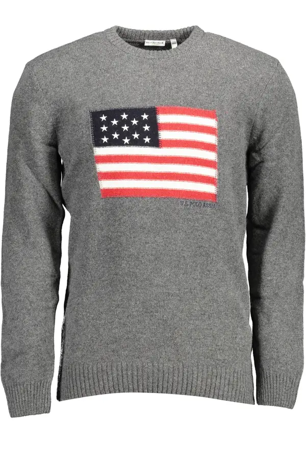U.S. Polo Assn. Muški sivi džemper s američkom zastavom