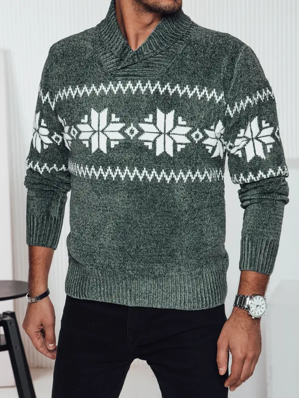 DStreet Muški zeleni džemper s uzorkom pahuljica