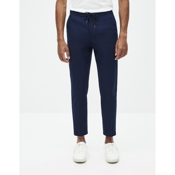 Celio Navy blue men's linen cropped trousers Celio