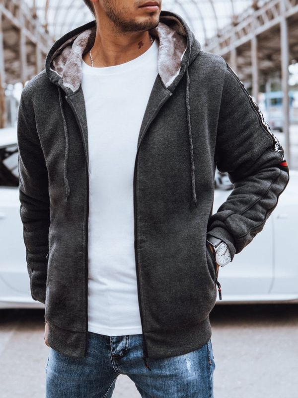 DStreet Ocieplana bluza męska z nadrukiem ciemnoszara Dstreet