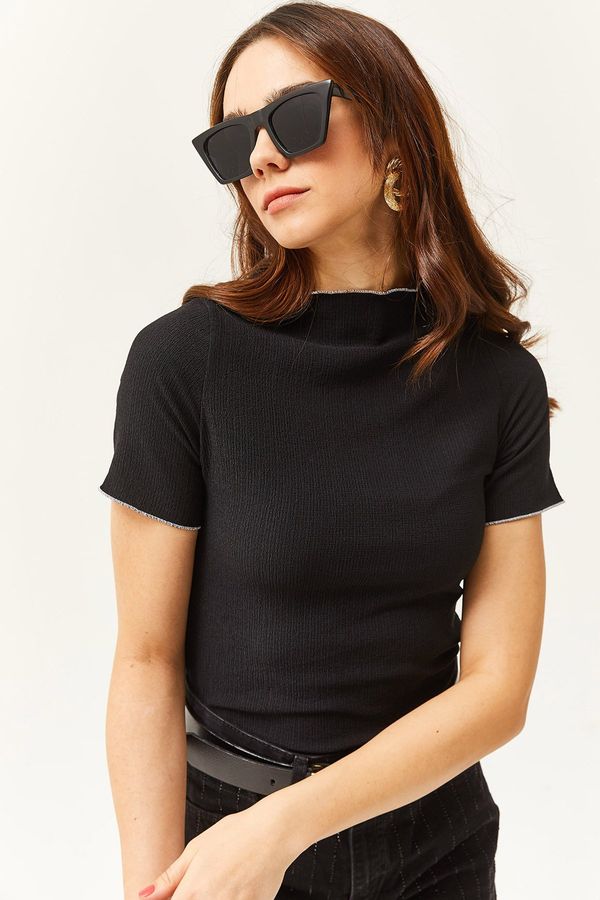 Olalook Olalook Women's Black Baby Overlock Knitted Blouse