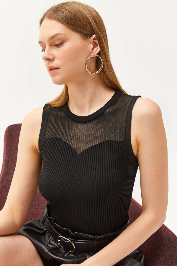 Olalook Olalook Women's Black Roba Sheer Ribbed Knitwear Blouse