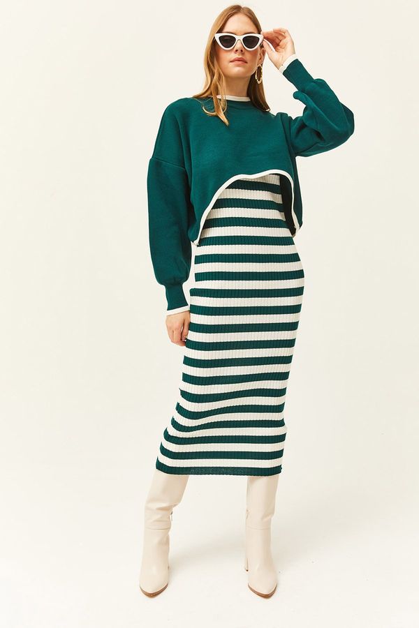 Olalook Olalook Women's Emerald Green Top Sweater Bottom Dress Knitwear Suit