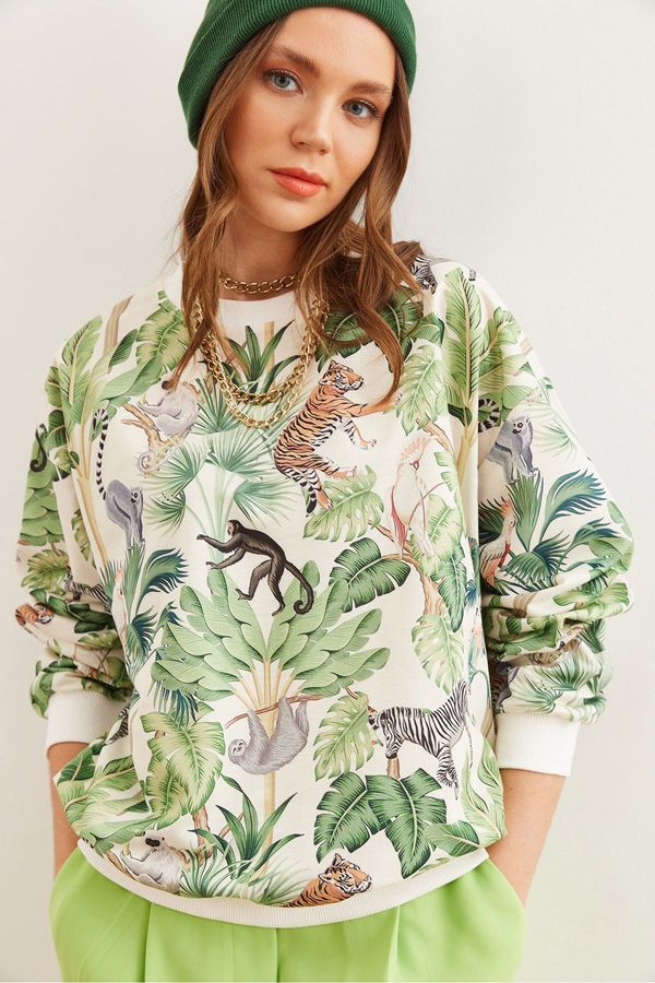 Olalook Olalook Women's Jungle Ecru Basic Soft Textured Casual Sweatshirt