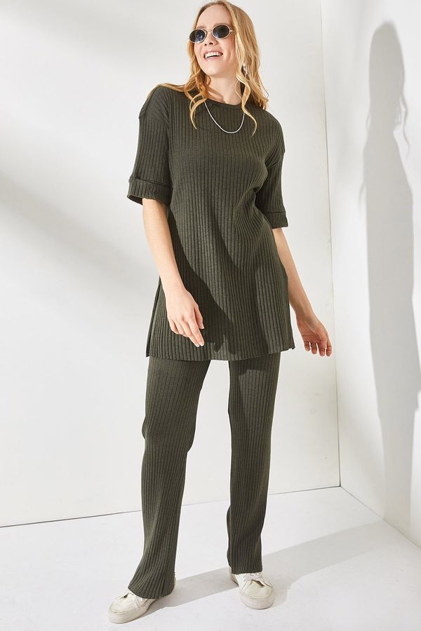 Olalook Olalook Women's Khaki Short Sleeve Bottom Top Lycra Suit