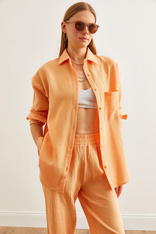 Olalook Olalook Women's Salmon Oversize Basic Muslin Shirt