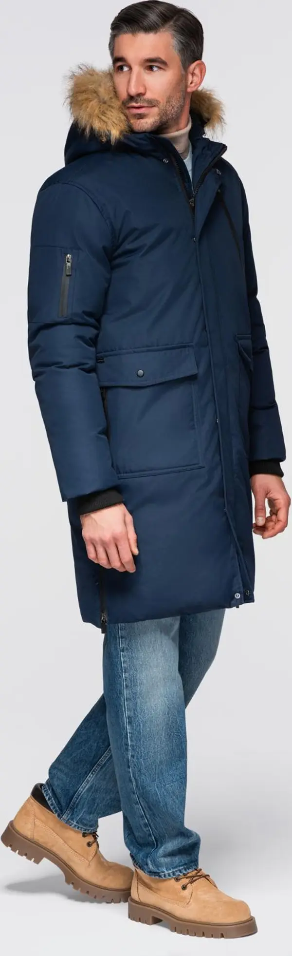Ombre Ombre Alaskan men's winter jacket with detachable fur from the hood - navy blue