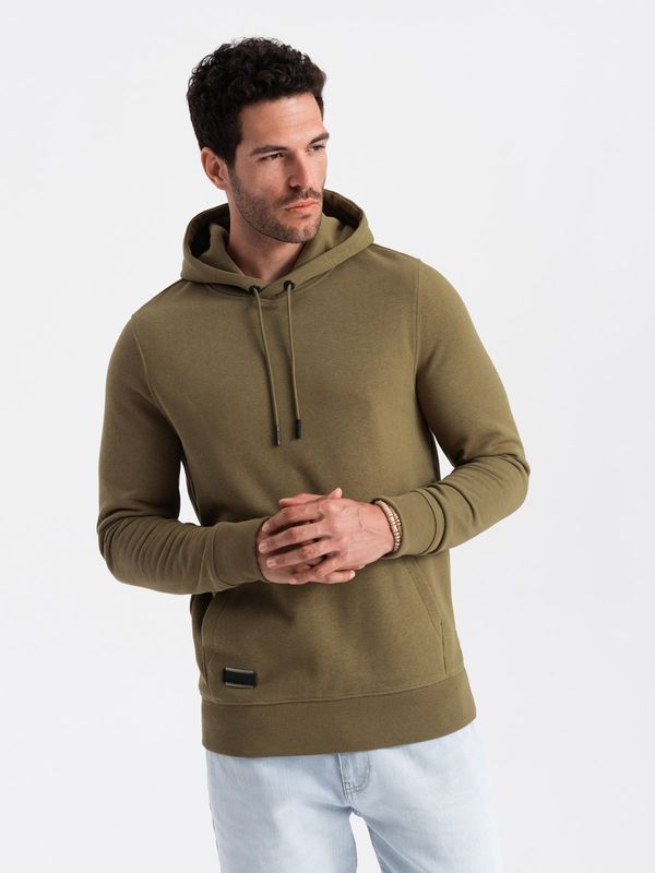 Ombre Ombre BASIC men's cotton kangaroo hooded sweatshirt - olive