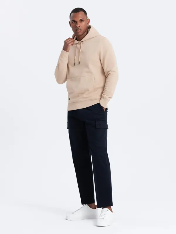Ombre Ombre BASIC men's cotton sweatshirt kangaroo hoodie - beige