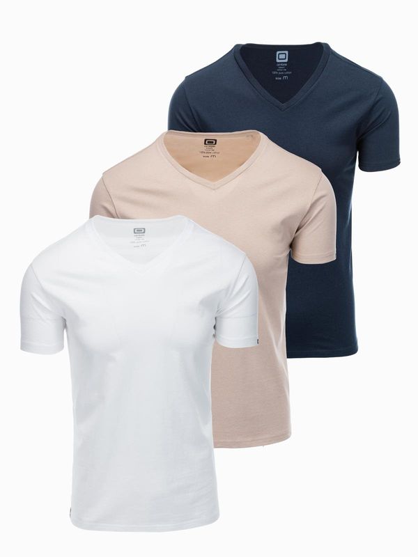 Ombre Ombre BASIC men's cotton V-neck T-shirt set - white/sand/green