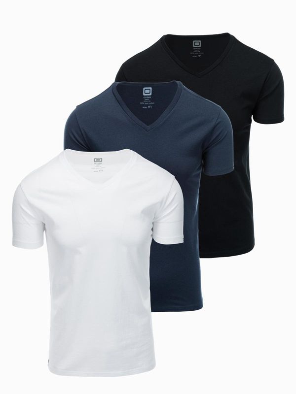 Ombre Ombre BASIC men's V-neck cotton t-shirt set - black/white/blue