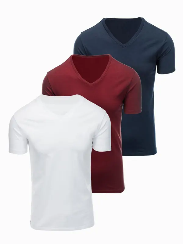 Ombre Ombre BASIC muški komplet majica s V-izrezom - bijela/plava/bordo