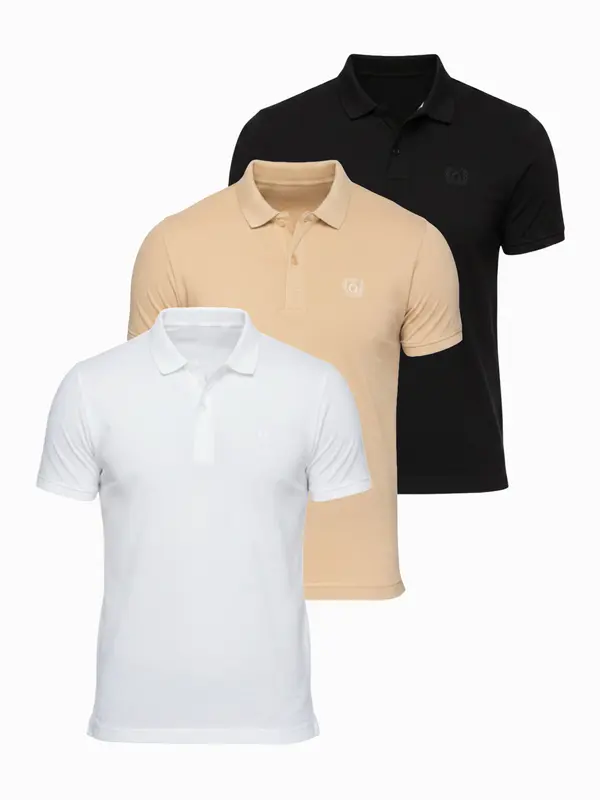 Ombre Ombre BASIC muški set polo majica - crno/bijelo/bež