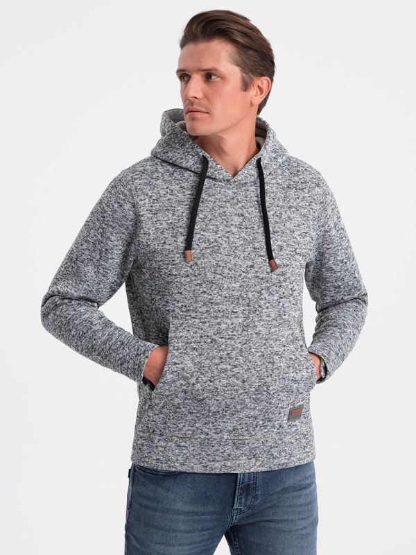 Ombre Ombre Bluza męska nierozpinana kangurka z kapturem - szary melanż