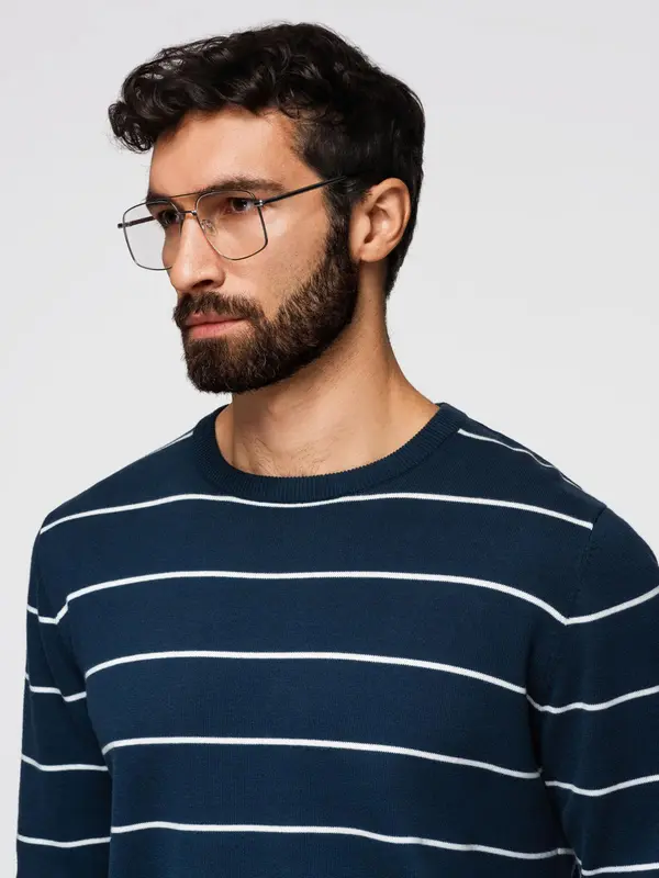 Ombre Ombre Casual men's sweater with horizontal stripes - navy blue