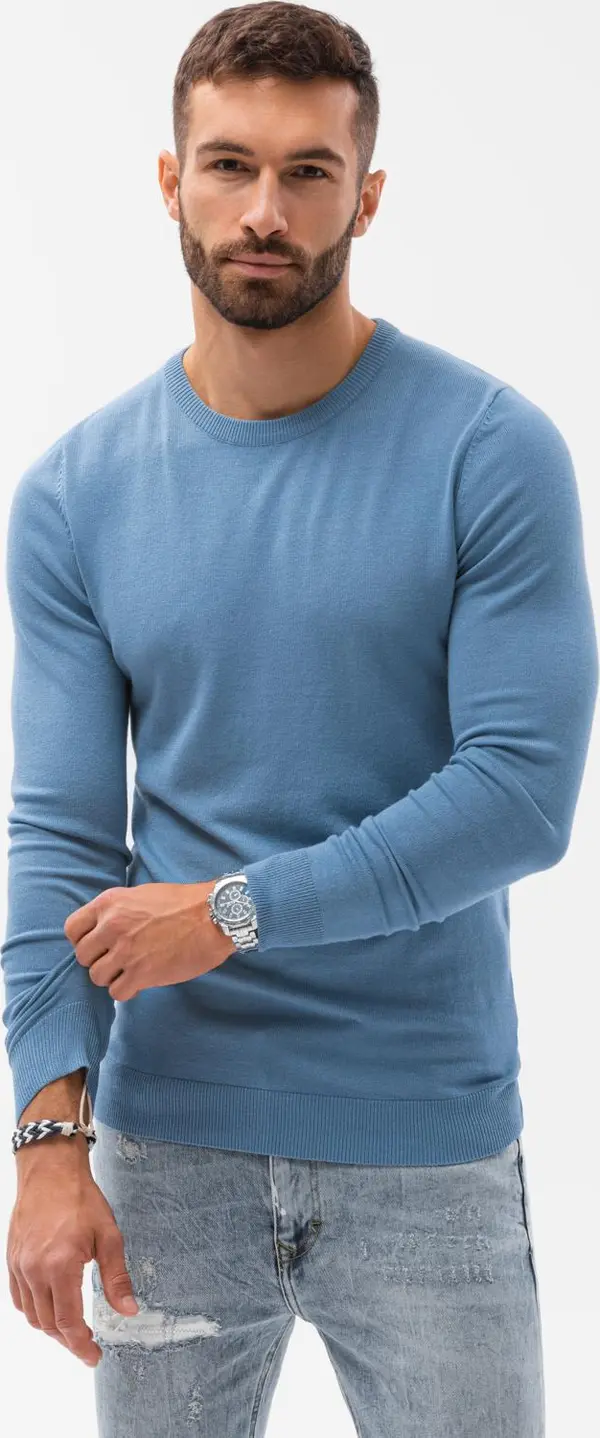 Ombre Ombre Classic men's sweater with round neckline - light blue