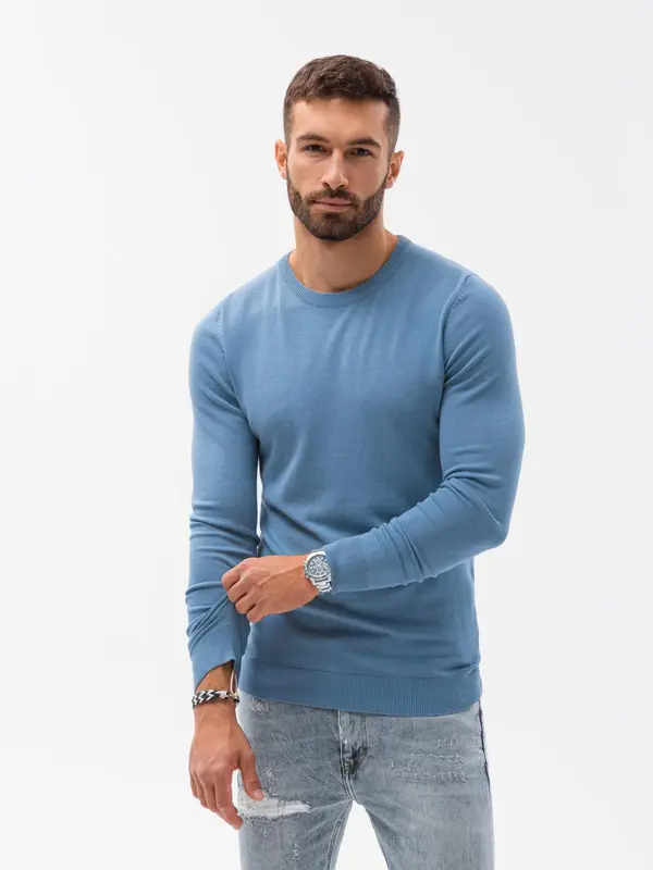 Ombre Ombre Classic men's sweater with round neckline - light blue