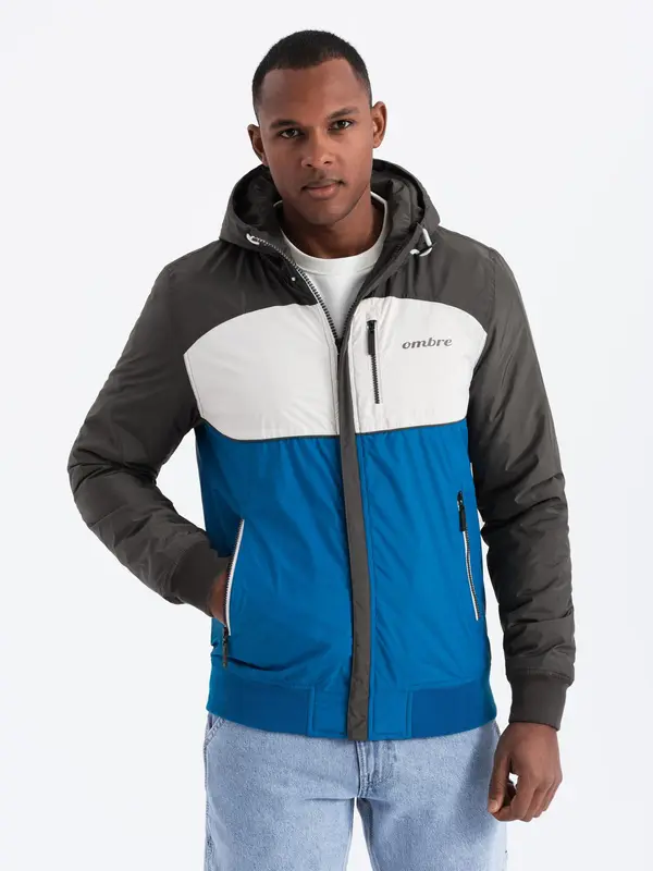 Ombre Ombre Colorful lightweight men's sports jacket with fleece - blue and graphite