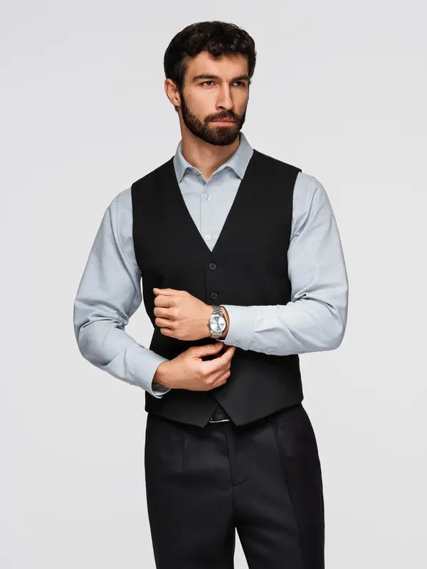 Ombre Ombre Elegant men's SLIM FIT herringbone vest - black