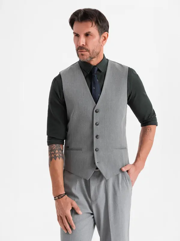Ombre Ombre Elegant men's SLIM FIT herringbone vest - grey
