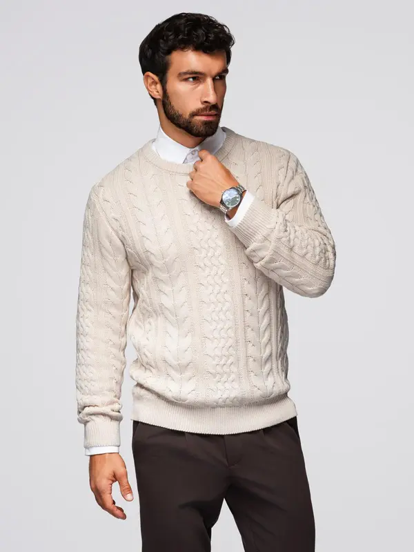 Ombre Ombre Elegant men's sweater with interesting weave - ecru