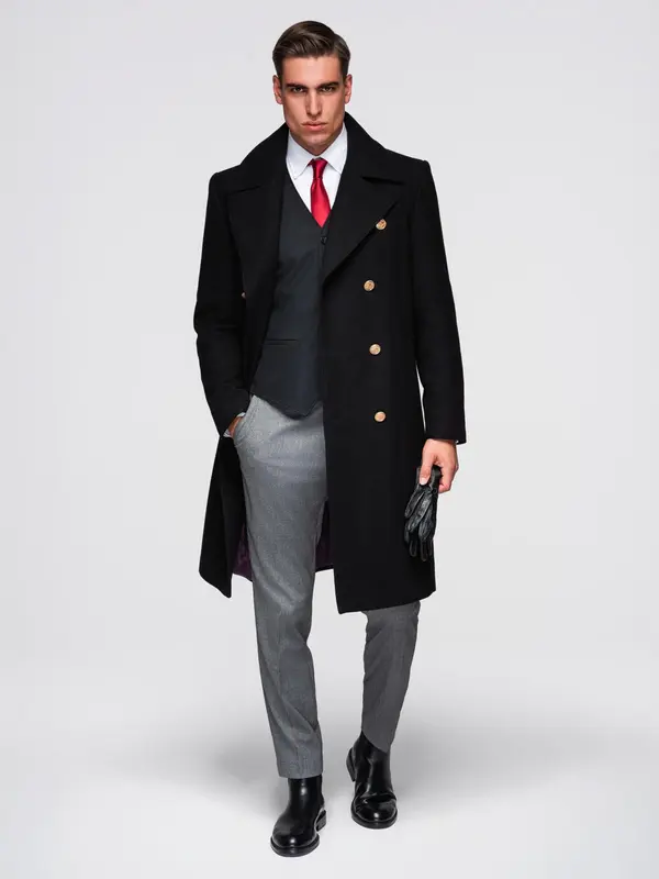 Ombre Ombre Elegant military double-breasted coat for men with wool - black