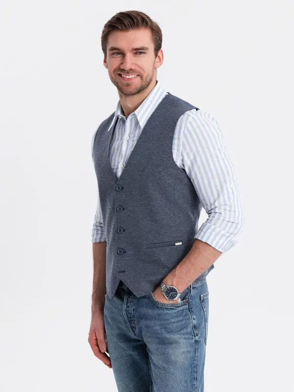 Ombre Ombre Fitted elegant men's structured knit vest - navy blue