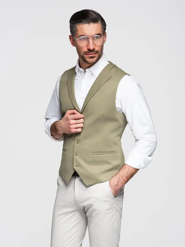 Ombre Ombre Fitted men's structured knit vest with lapels - olive