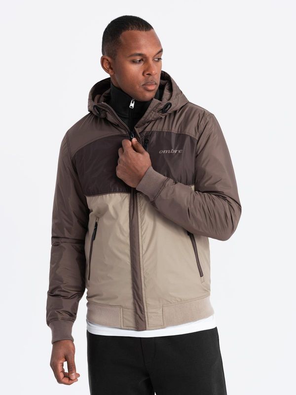 Ombre Ombre Lightweight colorful men's sports jacket with fleece - beige and dark brown