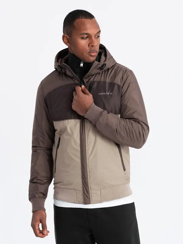 Ombre Ombre Lightweight colorful men's sports jacket with fleece - beige and dark brown