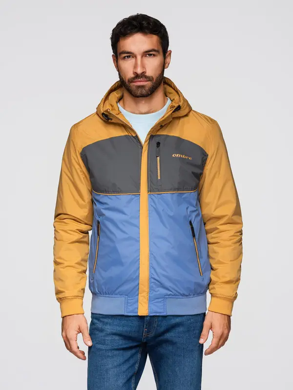 Ombre Ombre Lightweight colorful men's sports jacket with fleece - blue-mustard