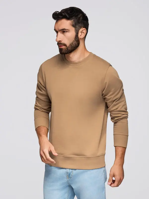 Ombre Ombre Men's BASIC sweatshirt with round neckline - brown