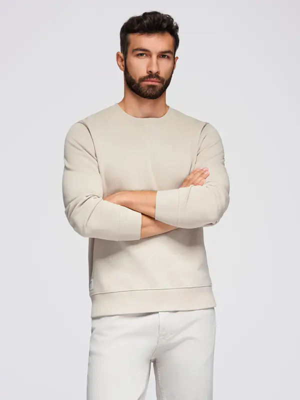 Ombre Ombre Men's BASIC sweatshirt with round neckline - light beige