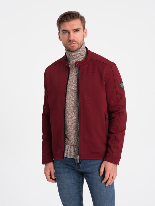 Ombre Ombre Men's BIKER jacket in structured fabric - maroon