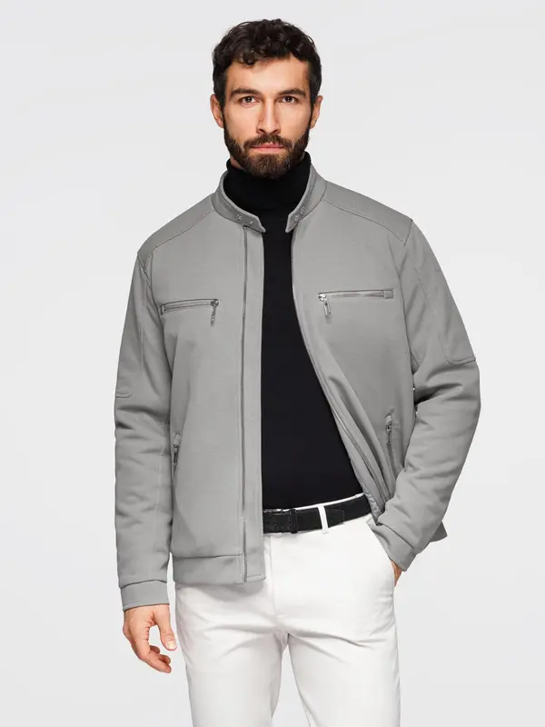 Ombre Ombre Men's biker jacket with pockets and collar - grey