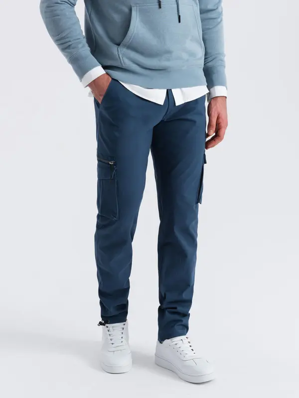 Ombre Ombre Men's cargo pants STRAIGHT LEG with triangle pins on pocket - dark blue