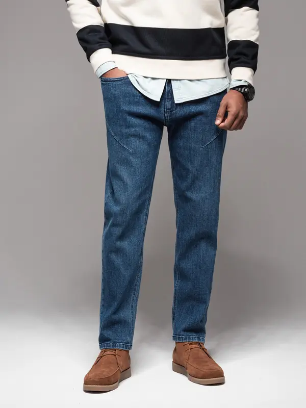 Ombre Ombre Men's CARROT FIT denim pants with decorative darts - dark blue