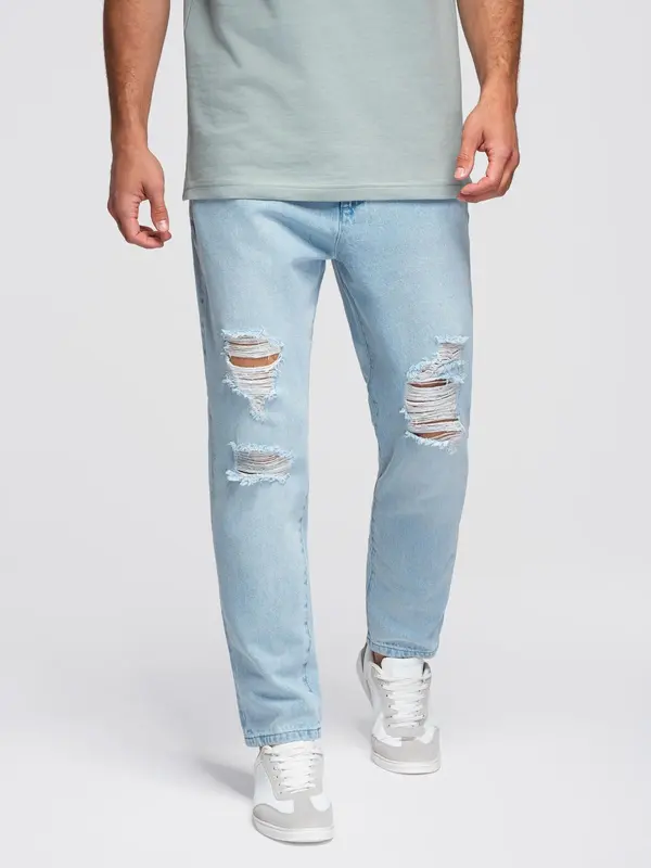 Ombre Ombre Men's CARROT FIT denim pants with rubbing - light blue