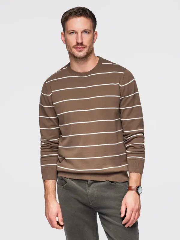 Ombre Ombre Men's casual sweater with horizontal stripes - brown
