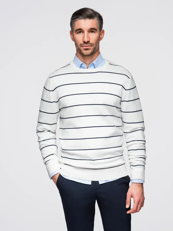 Ombre Ombre Men's casual sweater with horizontal stripes - cream