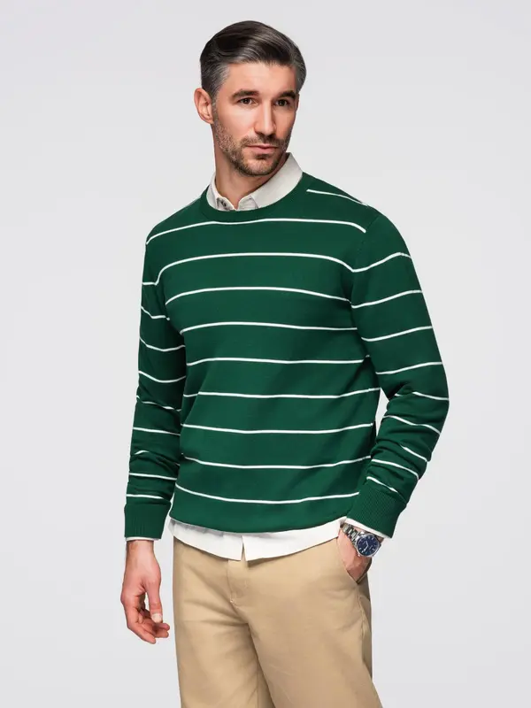 Ombre Ombre Men's casual sweater with horizontal stripes - green