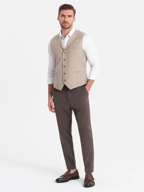 Ombre Ombre Men's chino pants with elastic waistband SLIM FIT - chocolate
