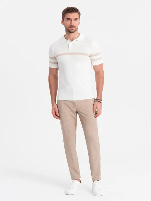 Ombre Ombre Men's classic cut pants in fine check - sand