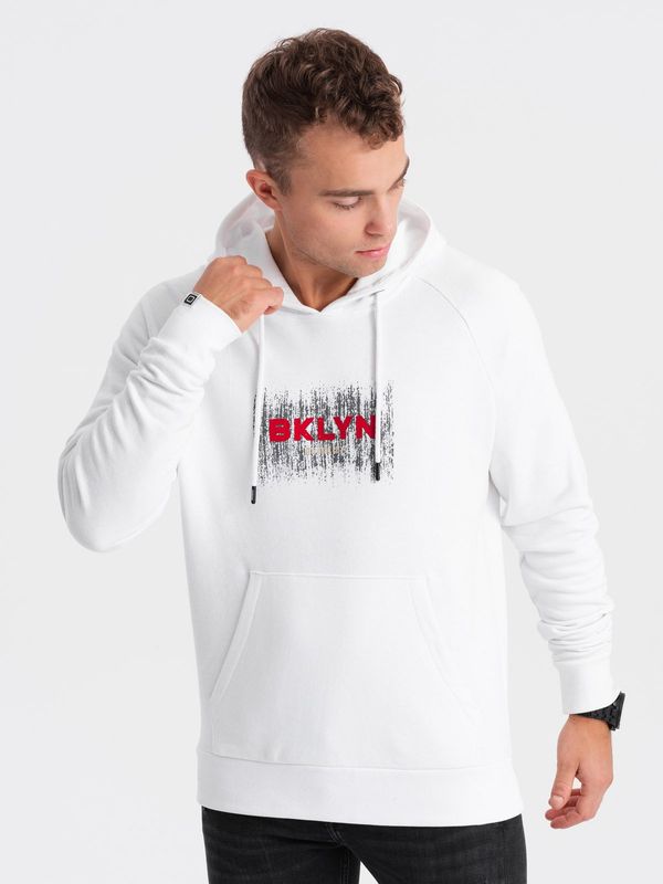Ombre Ombre Men's classic printed kangaroo sweatshirt - white